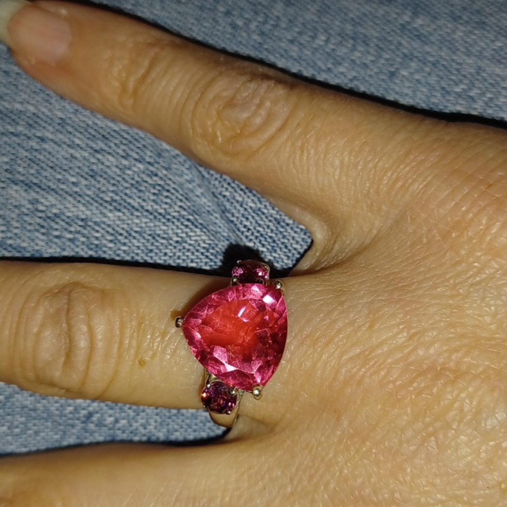 Rubelite quartz and garnet ring